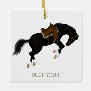 Buck You! Funny Black Horse Custom Ceramic Ornament