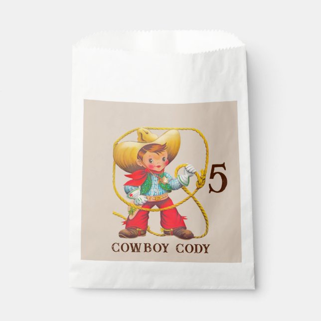 Buckaroo Cowboy Boy's Birthday Name & Age Favor Bag (Front)