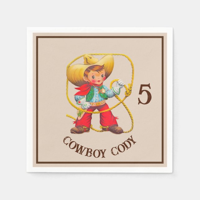 Buckaroo Cowboy Boy's Birthday Name & Age Napkins (Front)