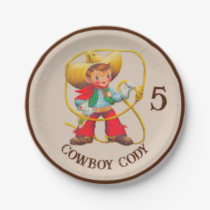 Buckaroo Cowboy Boy's Birthday Name & Age Paper Plates
