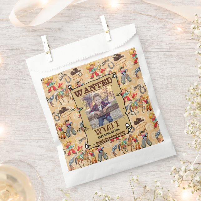 Buckaroo Cowboy Boy's Birthday Photo & Name Cute Favor Bag (Clipped)