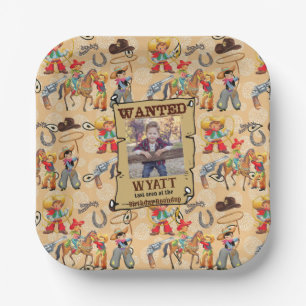 Buckaroo Cowboy Boy's Birthday Photo & Name Cute Paper Plates
