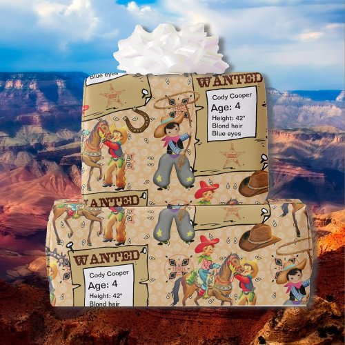 Buckaroo Cowboy Wanted Add Name and Description Wrapping Paper