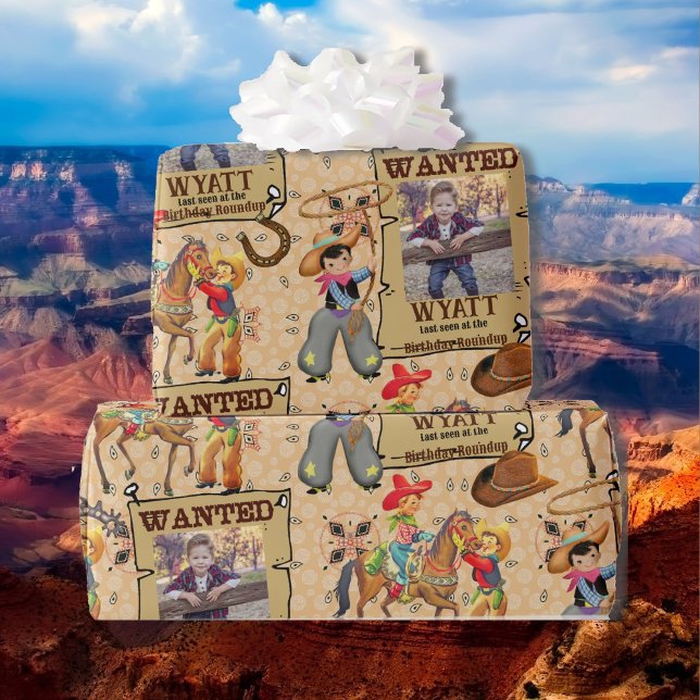 Buckaroo Cowboy Wanted Add Photo & Name  Wrapping Paper (Creator Uploaded)