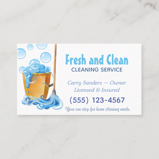 Bucket and Mop Polka Dots Cleaning Service Business Card (Front)