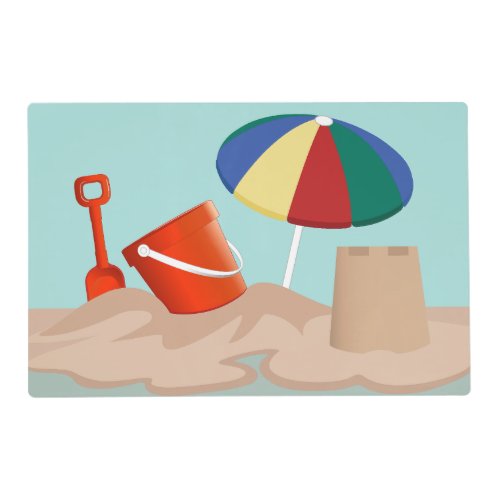 Bucket and Spade Beach Scene 2Way Illustration Placemat