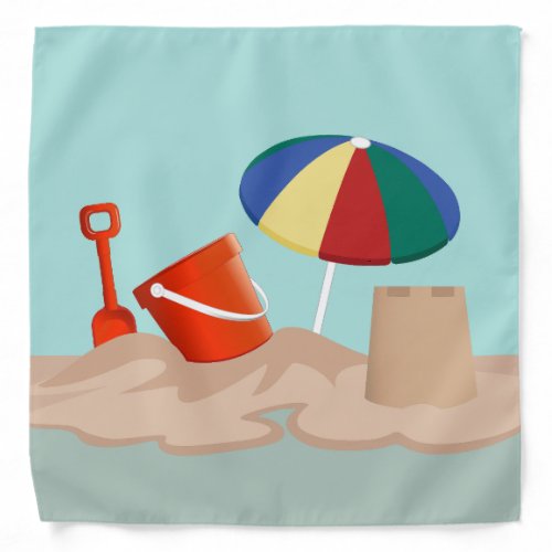 Bucket and Spade Beach Scene Illustration Bandana