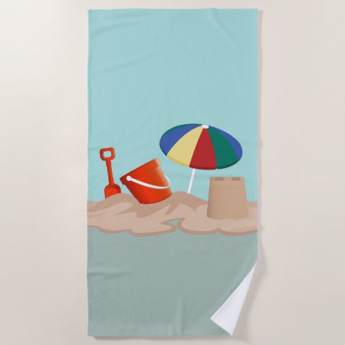 Bucket and Spade Beach Scene Illustration Beach Towel
