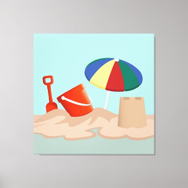Bucket and Spade Beach Scene Illustration Canvas Print (Front)