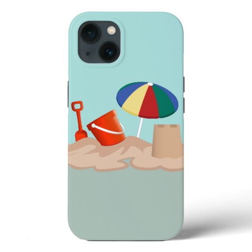 Bucket and Spade Beach Scene Illustration iPhone 13 Case