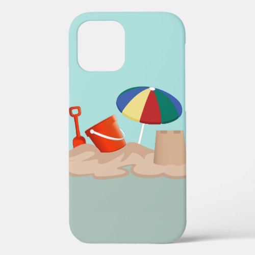 Bucket and Spade Beach Scene Illustration iPhone 12 Pro Case