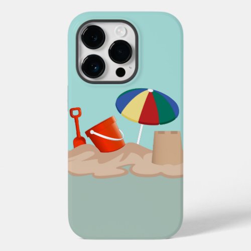 Bucket and Spade Beach Scene Illustration Case_Mate iPhone 14 Pro Case