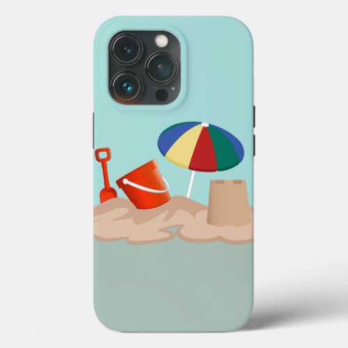 Bucket and Spade Beach Scene Illustration iPhone 13 Pro Case
