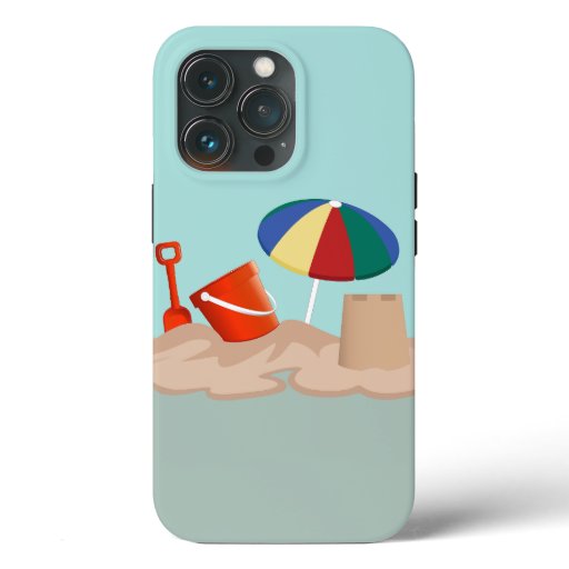 Bucket and Spade Beach Scene Illustration iPhone 13 Pro Case