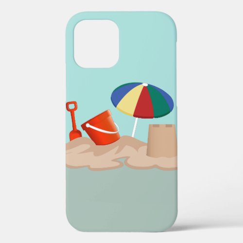 Bucket and Spade Beach Scene Illustration iPhone 12 Case
