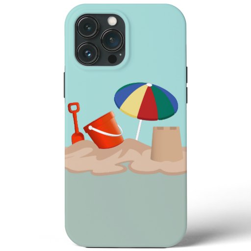 Bucket and Spade Beach Scene Illustration iPhone 13 Pro Max Case