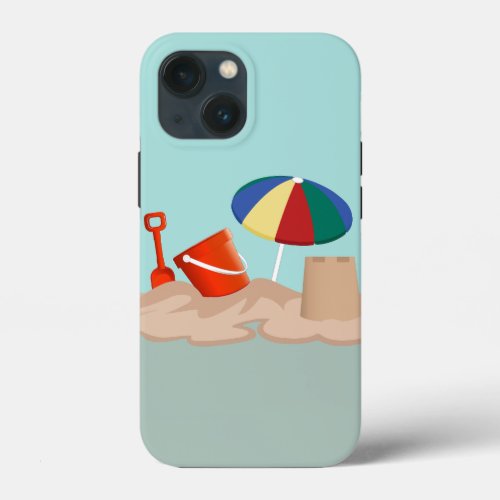 Bucket and Spade Beach Scene Illustration iPhone 13 Mini Case