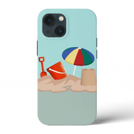Bucket and Spade Beach Scene Illustration iPhone 13 Mini Case