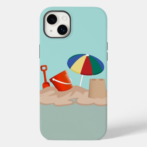 Bucket and Spade Beach Scene Illustration Case_Mate iPhone 14 Plus Case