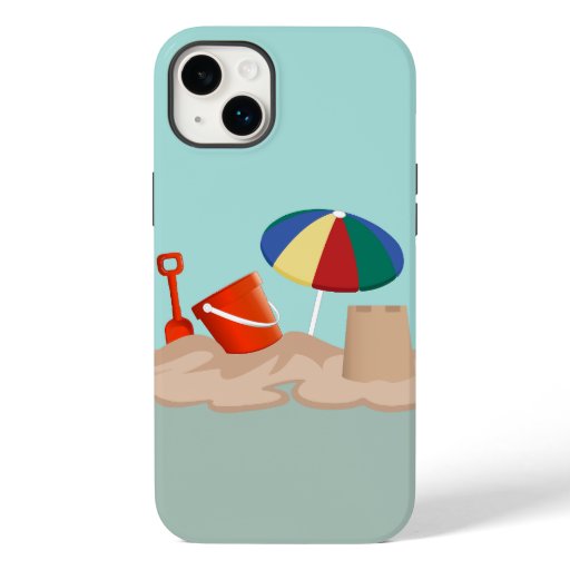 Bucket and Spade Beach Scene Illustration Case-Mate iPhone 14 Plus Case