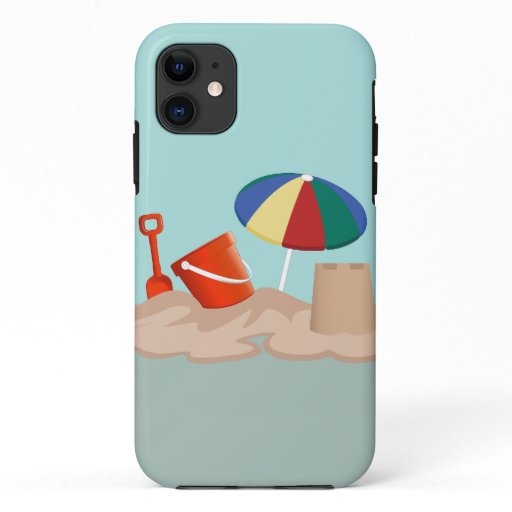 Bucket and Spade Beach Scene Illustration iPhone 11 Case