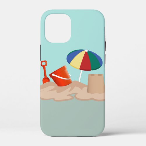 Bucket and Spade Beach Scene Illustration iPhone 12 Mini Case