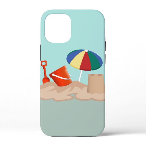 Bucket and Spade Beach Scene Illustration iPhone 12 Mini Case