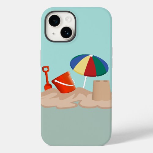 Bucket and Spade Beach Scene Illustration Case_Mate iPhone 14 Case