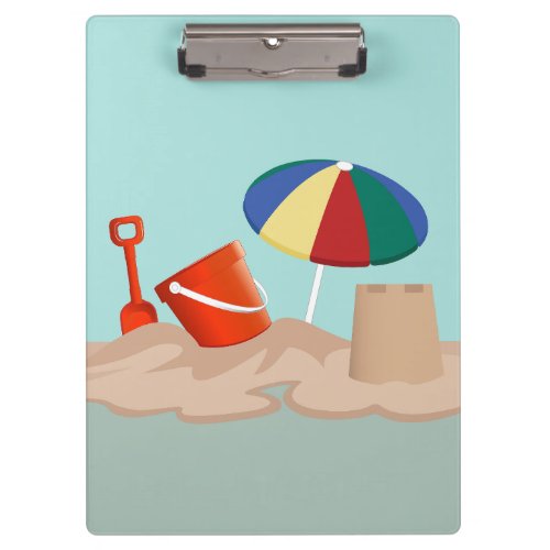 Bucket and Spade Beach Scene Illustration Clipboard