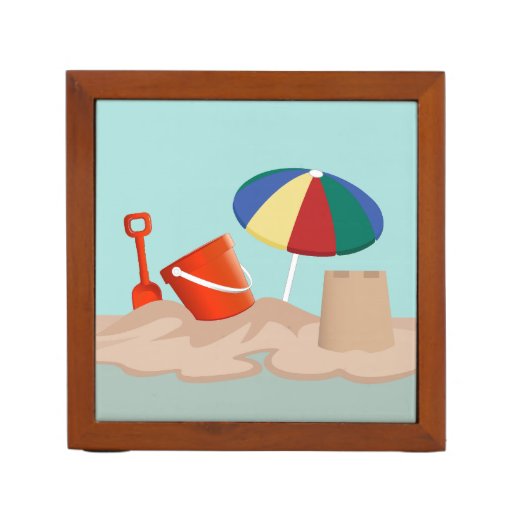 Bucket and Spade Beach Scene Illustration Desk Organizer