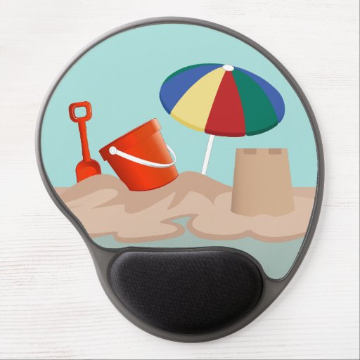 Bucket and Spade Beach Scene Illustration Gel Mouse Pad