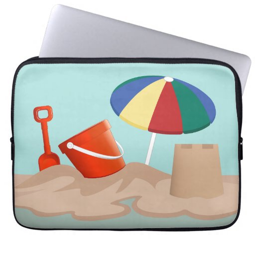 Bucket and Spade Beach Scene Illustration Laptop Sleeve