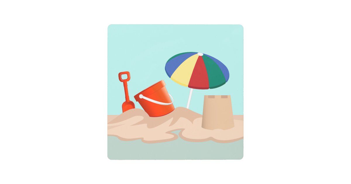 Bucket and Spade Beach Scene Illustration Metal Print Zazzle