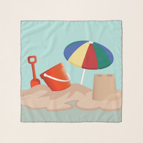 Bucket and Spade Beach Scene Illustration Scarf