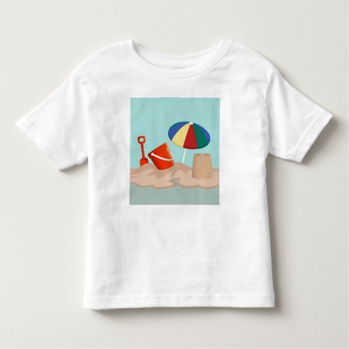 Bucket and Spade Beach Scene Illustration Toddler T_shirt