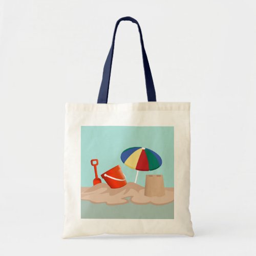 Bucket and Spade Beach Scene Illustration Tote Bag