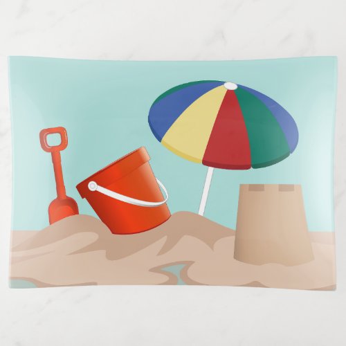 Bucket and Spade Beach Scene Illustration Trinket Tray