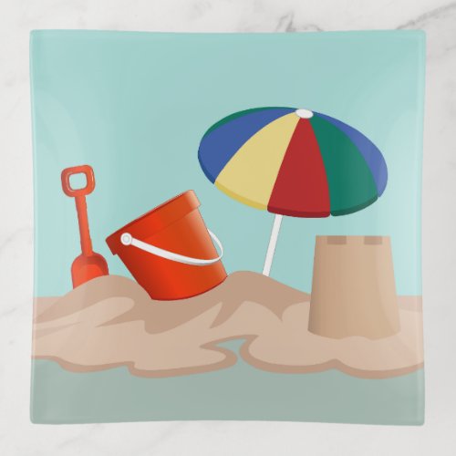 Bucket and Spade Beach Scene Illustration Trinket Tray