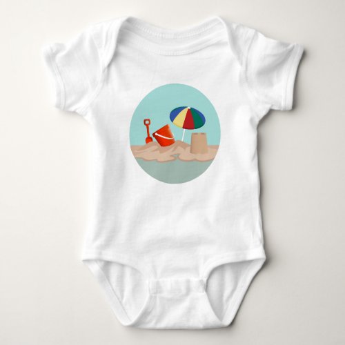 Bucket and Spade Circle Beach Scene Illustration Baby Bodysuit