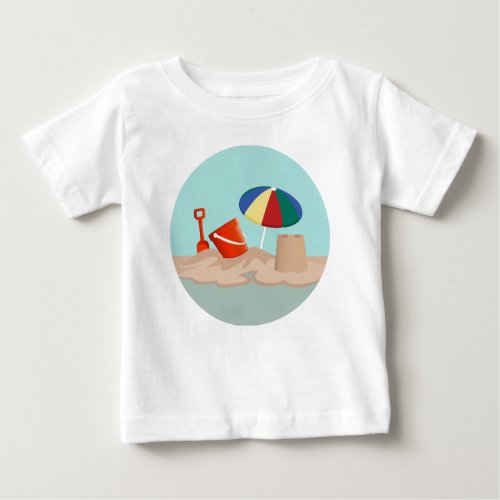 Bucket and Spade Circle Beach Scene Illustration Baby T_Shirt