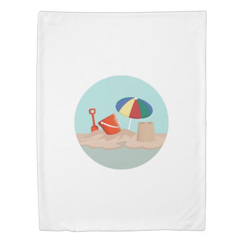 Bucket and Spade Circle Beach Scene Illustration Duvet Cover