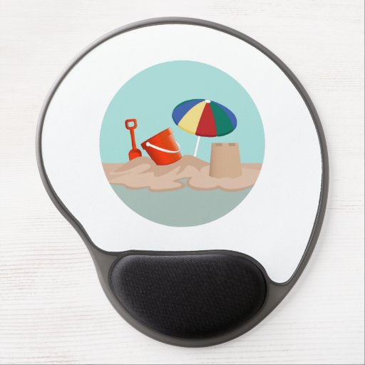 Bucket and Spade Circle Beach Scene Illustration Gel Mouse Pad