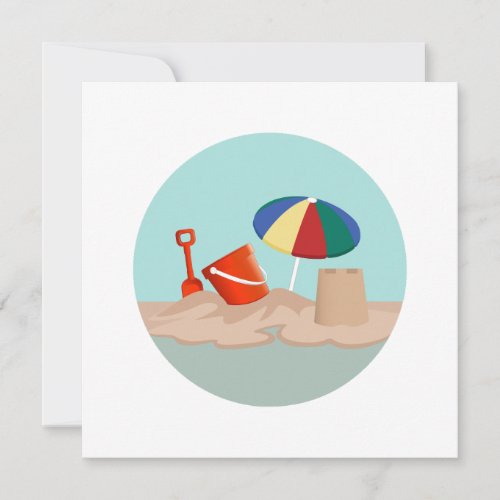 Bucket and Spade Circle Beach Scene Illustration Holiday Card