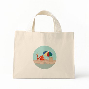 Bucket and Spade Circle Beach Scene Illustration Mini Tote Bag Bucket and Spade Circle Beach Scene Illustration Mini Tote Bag