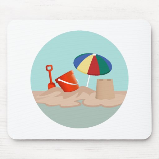Bucket and Spade Circle Beach Scene Illustration Mouse Pad
