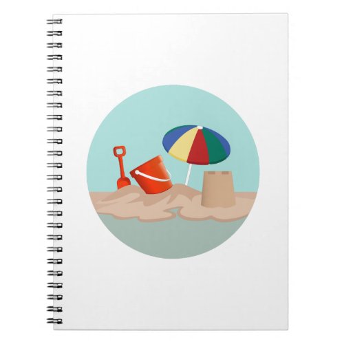Bucket and Spade Circle Beach Scene Illustration Notebook