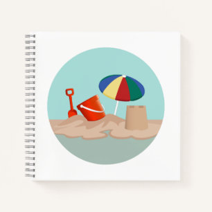Bucket and Spade Circle Beach Scene Illustration Notebook
