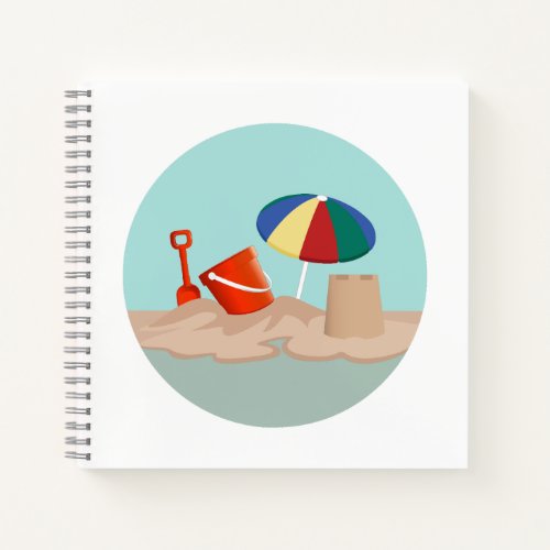 Bucket and Spade Circle Beach Scene Illustration Notebook