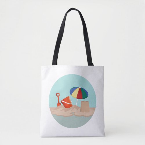 Bucket and Spade Circle Beach Scene Illustration Tote Bag