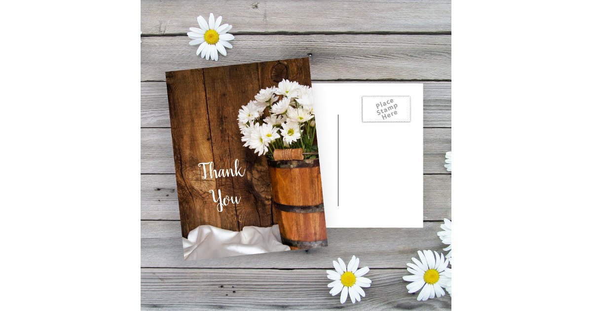 Bucket and White Daisies Barn Wedding Thank You Postcard | Zazzle